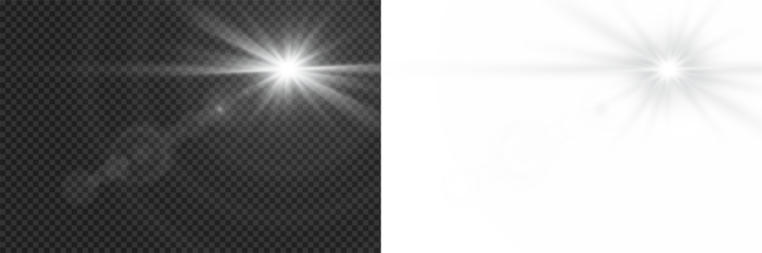 Realistic glowing white sunlight with radiant beam and sunrays, soft sunrise shine bright beams ethereal illumination effect on transparent png background - Powered by Adobe