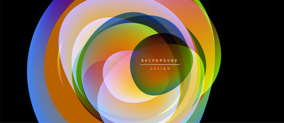 Fototapeta premium Abstract layered circles create vibrant colorful design. Overlapping shapes suggest movement, depth, modern aesthetic. Background text reads background design.