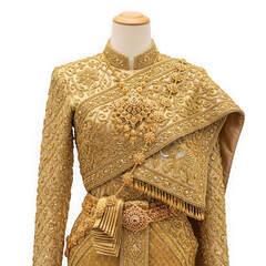 Elaborate gold thai traditional wedding dress isolated on transparent background