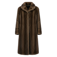Elegant brown mink fur coat for women with fur collar transparent background
