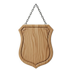 Wooden shield plaque hanging with chain rustic award display transparent background
