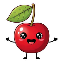 Cute kawaii cherry with big eyes and happy smile transparent background