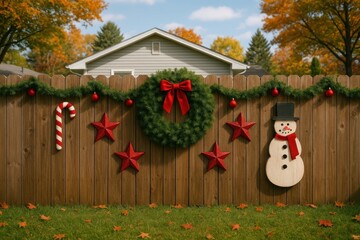 Festive wooden fence holiday decoration background