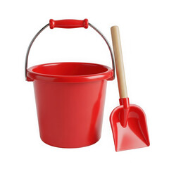 Red bucket and shovel for beach and sandbox playtime fun transparent background