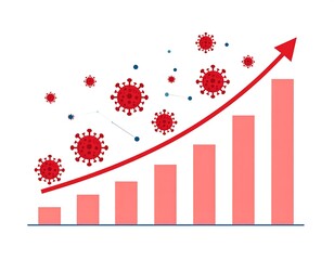 Graphical depiction of rising infection rates with coronavirus icons