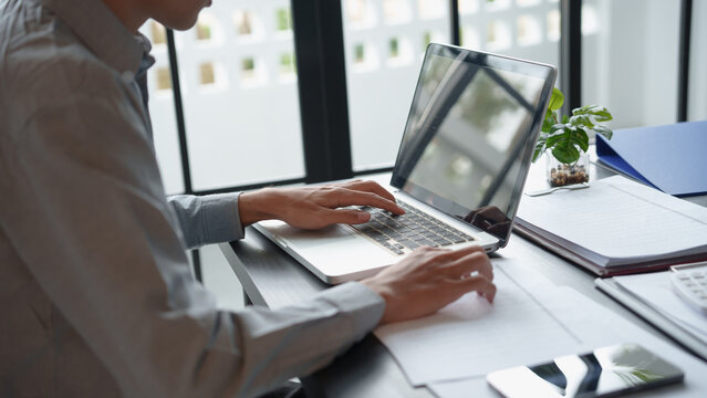 Business man accountant financial analyst and auditor working and laptop for calculating 