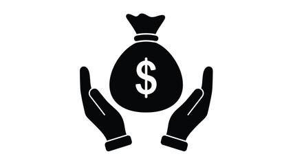 Money Bag with Dollar Sign Held by Hands Icon - Financial Protection and Savings Vector Illustration