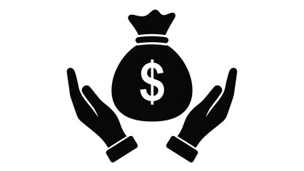 Money Protection Icon. Hands Holding and Securing a Dollar Bag. Financial Security, Savings, Investment, and Wealth Management Concept Vector Illustration.