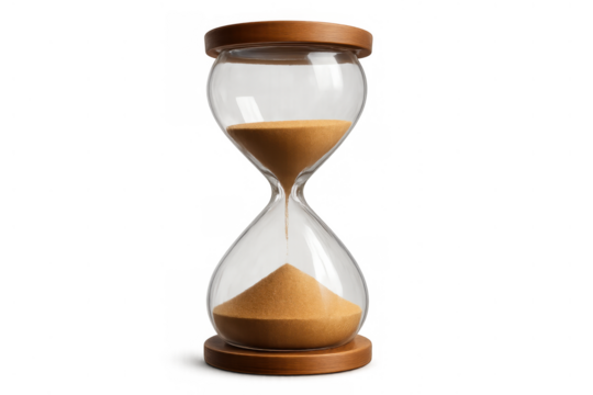 Hourglass with sand flowing from top to bottom, symbolizing the passing of time, deadlines, countdowns, and time management