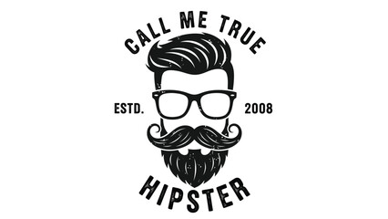Vintage Hipster Man Emblem with Beard, Mustache, and Glasses - Retro Grunge Style Vector Illustration