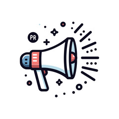 Illustration of a megaphone with the letters PR, symbolizing public relations and communication.