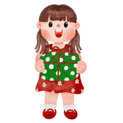 Watercolor Happy children with gift box