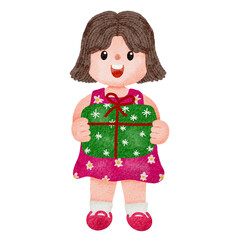 Watercolor Happy children with gift box