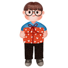 Watercolor Happy children with gift box