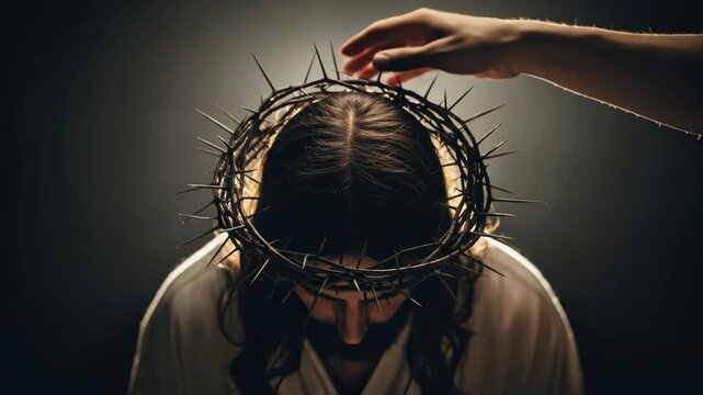 Jesus Christ with a crown of thorns. Passion Week and Good Friday concept.