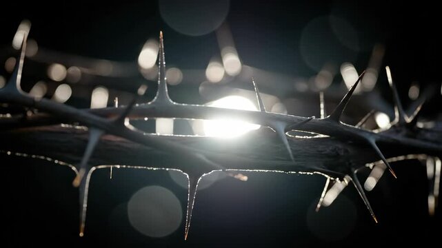 Crown of thorns with bright light shining through, symbolizing Easter, Jesus Christ passion and Christianity concept