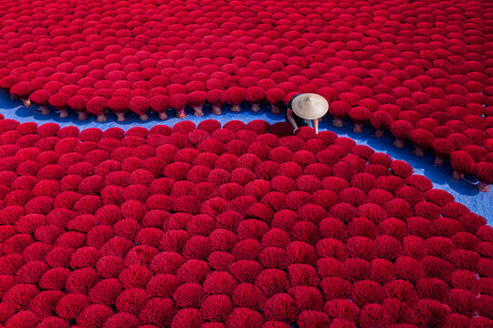 Quang Phu Cau, Hanoi, Vietnam: drying incense process in the traditional village of Quang Phu Cau. This is village famous for its century old craft of handcraft making incense