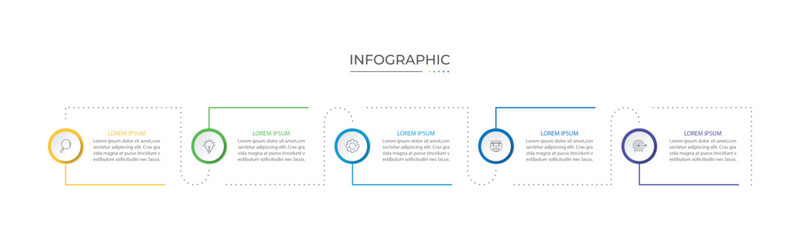 Business infographic design with 5 options. Vector thin line label with hexagons template.