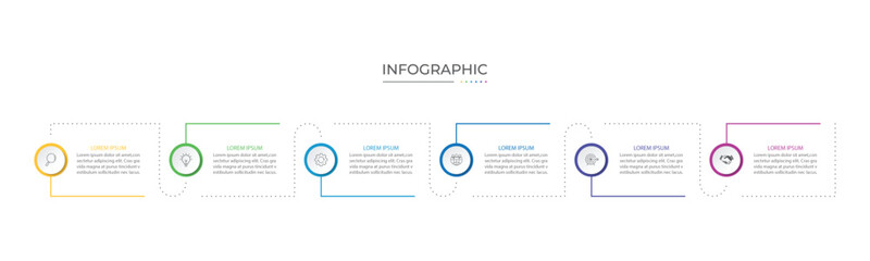 Business infographic design with 6 options. Vector thin line label with hexagons template.