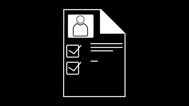 Simple Line Icon of a Resume Document with Profile Picture and Checkmark curriculum vitae