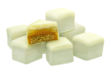 German Christmas Dominosteine with Marzipan and Ginger Bread isolated on white background