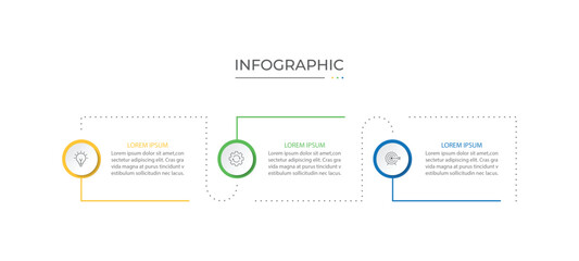Business infographic design with 3 options. Vector thin line label with hexagons template.