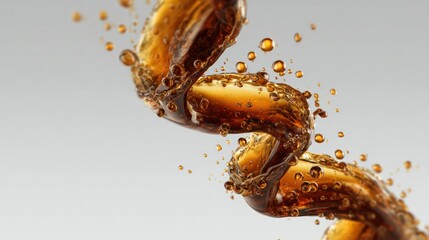 Dynamic liquid spiral with bubbles against a light gray transparent background