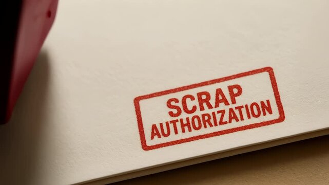 Scrap authorization industrial manufacturing quality control red stamp paper office document approval seal press tool official emotional urgent