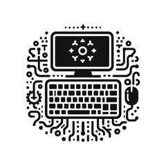 Obraz premium Computer with virus on screen, surrounded by circuit board design.