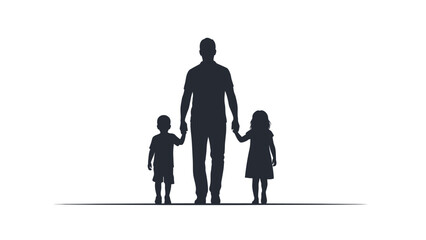 Father Holding Hands with Son and Daughter Silhouette Vector Illustration. Family Togetherness and Parenting Concept Graphic.