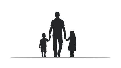 Father walking with his son and daughter holding hands silhouette vector illustration © MDGOLAM