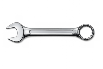 Chrome combination wrench tool on transparent background representing repair, maintenance, and expert craftsmanship