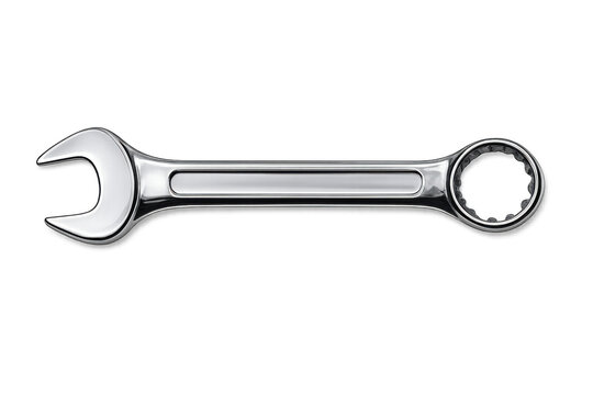Chrome combination wrench tool on transparent background representing repair, maintenance, and expert craftsmanship