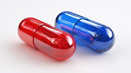 Red and blue capsules medical concept healthcare pharmaceuticals transparent background