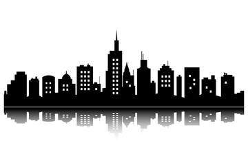 Obraz premium City panorama flat simple vector black silhouette of city with windows