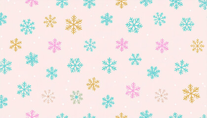 Colorful snowflakes pattern on pink background