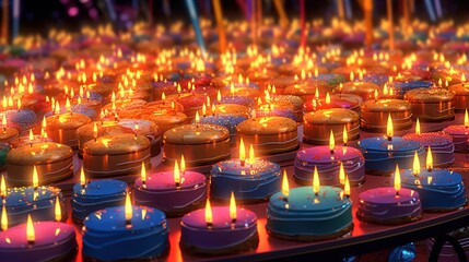 decorative_candles, colorful_candles, candles_in_church, glowing_candles, warm_lighting, religious_atmosphere, spiritual_ambiance, candlelight_scene, illuminated_candles, devotional_setting
