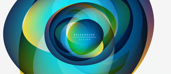Fototapeta premium Abstract circular design. Vibrant colors blend, creating layered effect. Modern, dynamic visual composition. Minimalist text present.