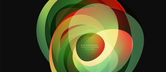 Fototapeta premium Abstract circular design. Layers overlap, creating vibrant green, orange hues. Modern background element for digital projects.