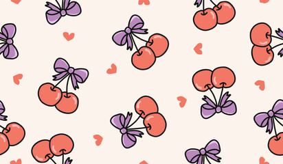 Cute cherry fruits pattern background vector design
