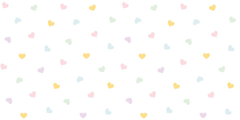 Cute seamless pattern with scattered pastel hearts. Kids simple naive style. Perfect for printing fabrics, packaging, gift wrapping, kids textiles or projects. Vector illustration