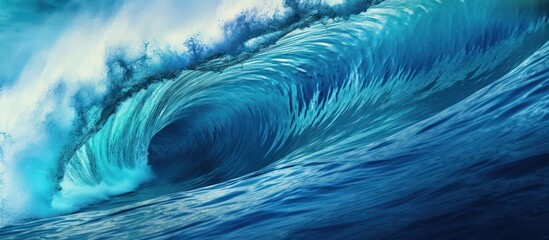 detailed, dramatic, epic wave crashing, powerful ocean, turquoise blue water, swirling motion, stormy sea, dramatic lighting, cinematic composition, high resolution, digital art
