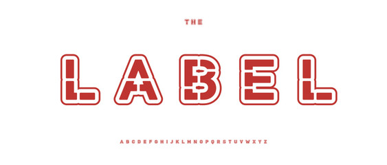 Fototapeta premium Rounded stencil font logo alphabet urban blocks typography, minimal cutout contour letters for military army title text, sport creative poster headline, geometric graffiti branding. Vector typeset