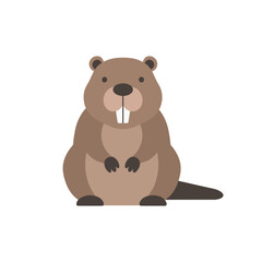 Obraz premium Cute flat illustration of a brown beaver sitting upright, minimal cartoon style with rounded shapes, isolated, suitable for children’s education and animal design themes