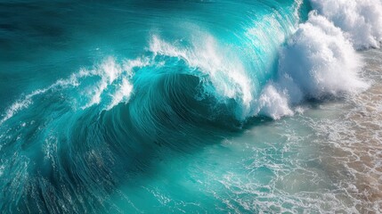 Waves crashing on the shore create a stunning display of turquoise water at a sunny beach during the afternoon
