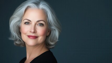 Smiling senior adult woman showing confidence and natural beauty, embracing aging with grace and attitude positive