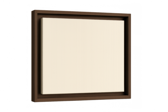 Empty square wood floating frame blank canvas ready for displaying artwork with transparent background