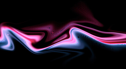 Abstract wave of pink and blue light particles flowing in darkness, digital art