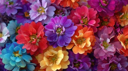 Bright and vibrant flowers in a colorful display showcasing a variety of hues and shapes in a garden setting early in the morning after rain