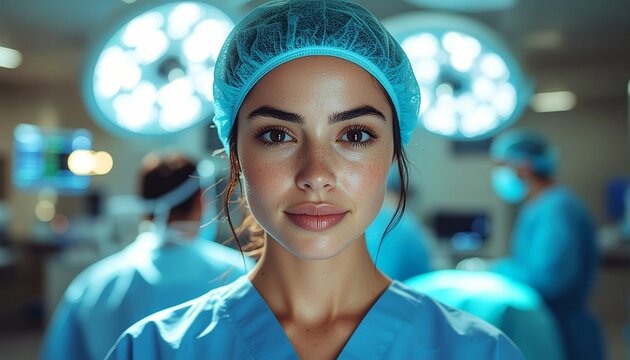 Portrait of female surgical technician assisting during the surgery in operating room.